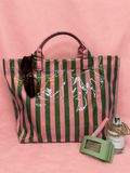 Pink/Green Stripd Vinyl Tote